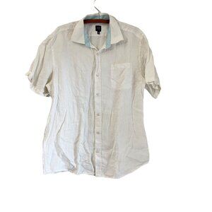 Blue Saks 5th Avenue Mens White Linen Short Sleeve Button Shirt Size XL